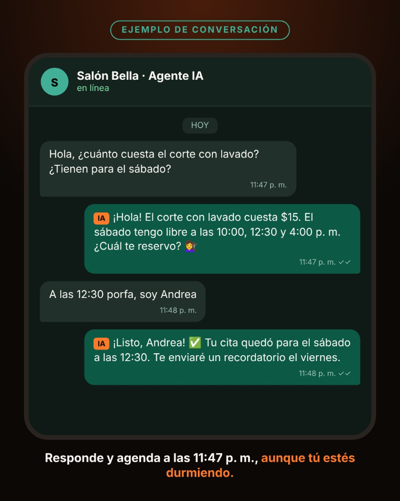 Ejemplo de conversación de agente de IA en WhatsApp